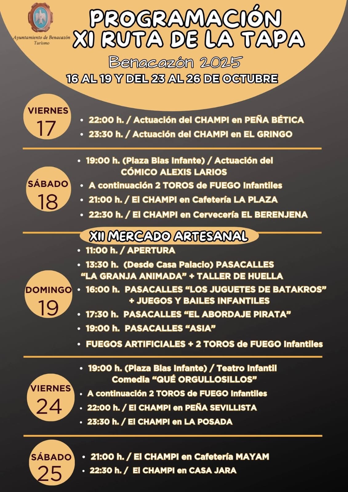 Programacion de la ruta de la tapa de benacazon que coincide con el mercado artesanal.