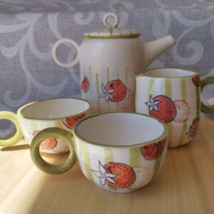 Juego de té de cerámica artesanal inspirado en el Azahar de Sevilla